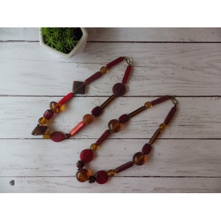 Collier Sautoir Vintage Perles Noires En Bois/verre - Long - Bijou Bohème