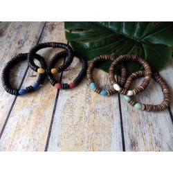 Bracelets bois de coco et pierre de lave