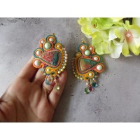 "Unicorn" boucles d'oreilles soutache et cabochon artisanal