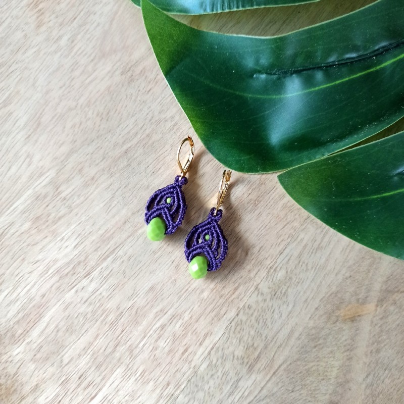 Boucles D'oreilles Pendantes Vertes Et Argenté - Dormeuses En Inox, Fait Main En France