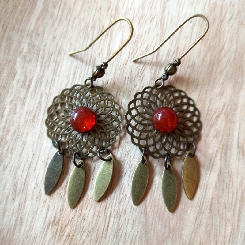 Boucles d'oreilles pierre "attrape-rêve" - bronze Boucles d'oreilles pierre "attrape-rêve" - bronze