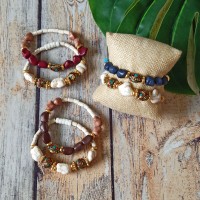 "HELLO SUMMER" - modèle 17, lot 2 bracelets howlite et perles tibétaines