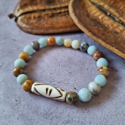 Bracelet pierre gemme et tube en os