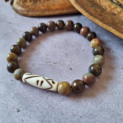 Bracelet pierre gemme et tube en os