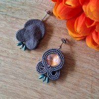 "EDITH" boucles soutache et cristal, clous inox