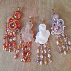 "SUNRISE & SUNSET" boucles soutache, cristal Swarovski et acier inox