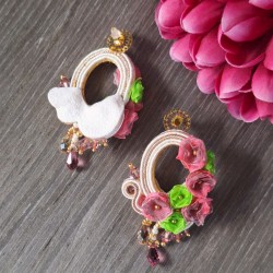 "PENELOPE" boucles soutache, cristal Swarovski, fleurs organza, acier inox