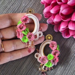 "PENELOPE" boucles soutache, cristal Swarovski, fleurs organza, acier inox