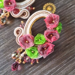 "PENELOPE" boucles soutache, cristal Swarovski, fleurs organza, acier inox