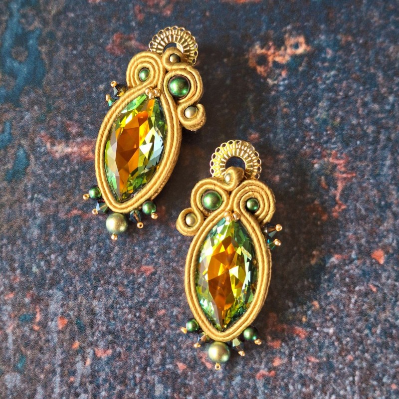 "SAHARA" boucles soutache et cristal Swarovski, clous inox