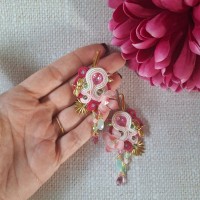 "PINK LOTUS" boucles soutache, cristal Swarovski, acier inox