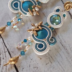 "ECUME" boucles soutache, cristal et acier inox