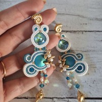 "ECUME" boucles soutache, cristal et acier inox