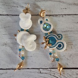 "ECUME" boucles soutache, cristal et acier inox