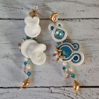 "ECUME" boucles soutache, cristal et acier inox