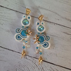 "ECUME" boucles soutache, cristal et acier inox