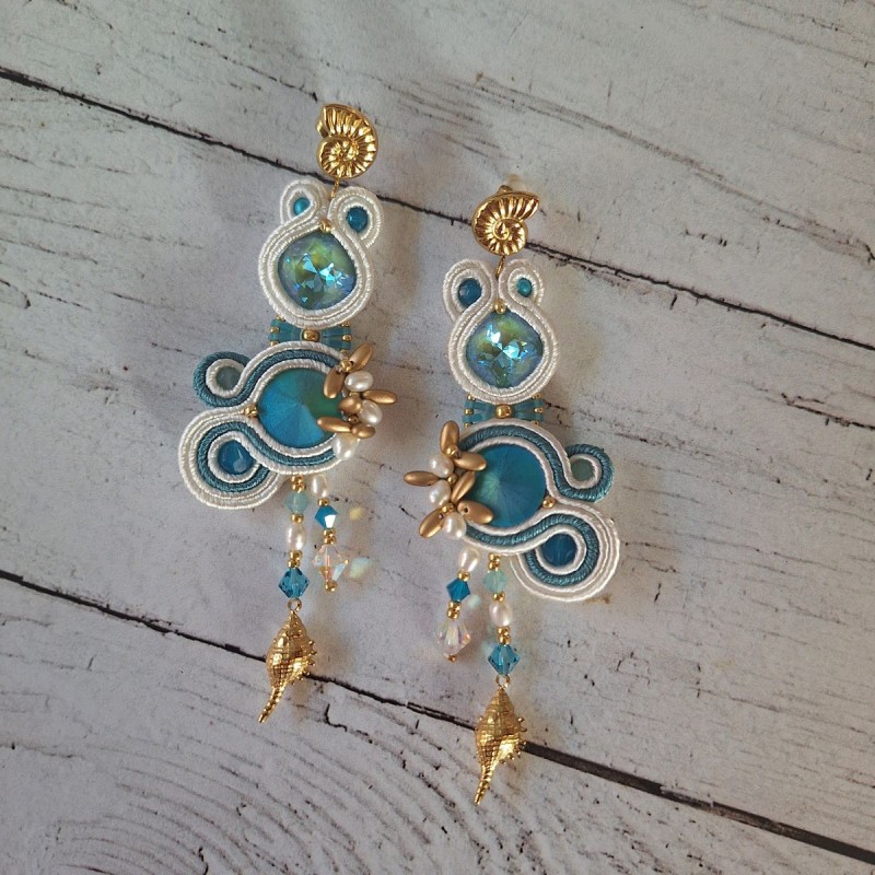 "ECUME" boucles soutache, cristal et acier inox