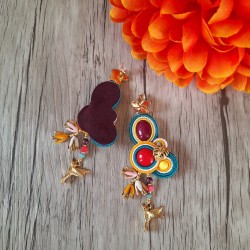 "EXOTIQUE" boucles soutache, résine et acier inox
