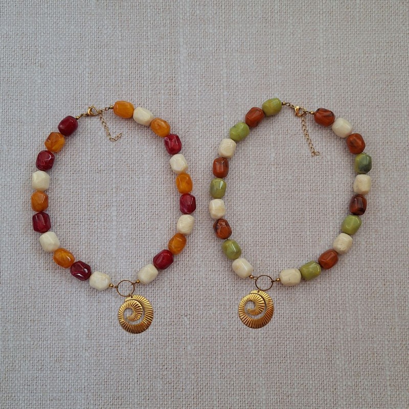 Collier résine pendentif inox