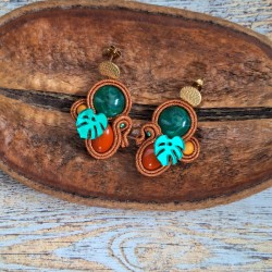 "MONSTERA" boucles soutache, résine et acier inox