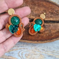 "MONSTERA" boucles soutache, résine et acier inox