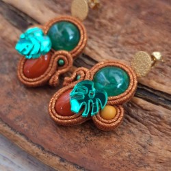 "MONSTERA" boucles soutache, résine et acier inox
