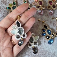 "CAMAIEU" boucles soutache, cristal et inox