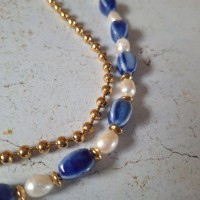 Collier 2 rangs céramique, perles d'eau douce et inox