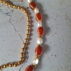 Collier 2 rangs céramique, perles d'eau douce et inox