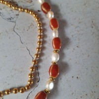 Collier 2 rangs céramique, perles d'eau douce et inox