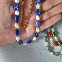 Collier 2 rangs céramique, perles d'eau douce et inox