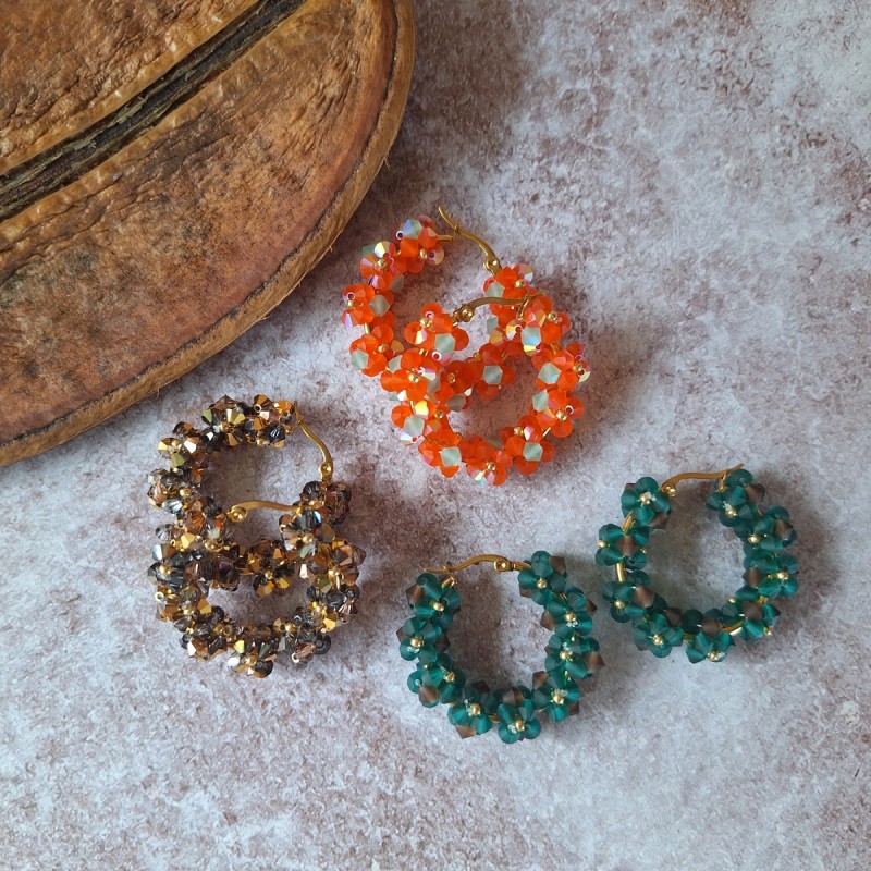 Créoles inox et fleurs en cristal