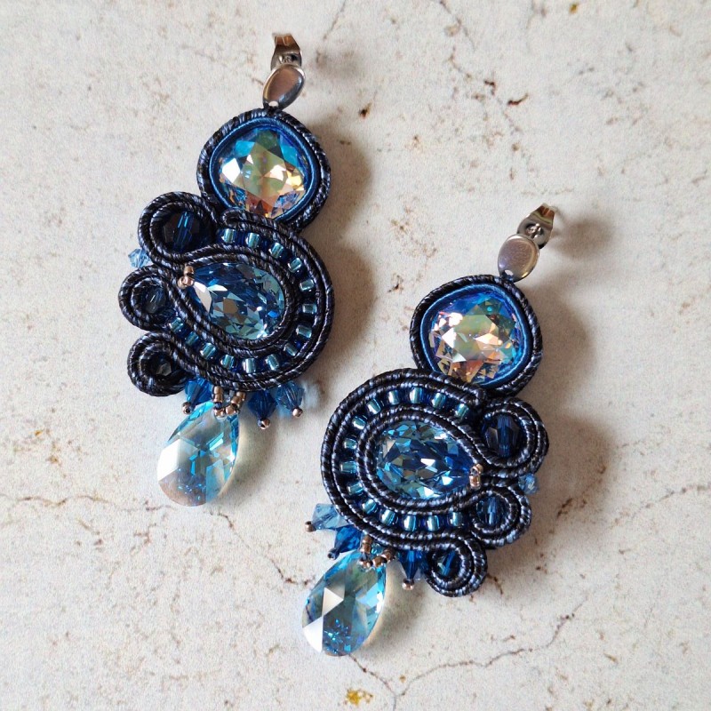 "MIDNIGHT" boucles soutache et cristal