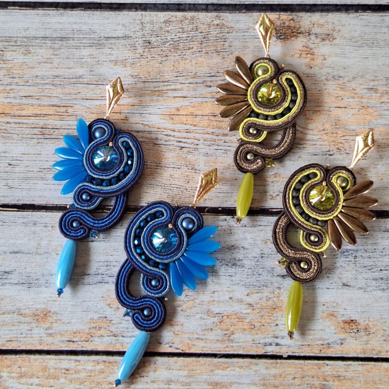 "ELYRA" boucles soutache, cristal et acier inox