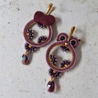 "PRUNE" boucles soutache, inox et cristal