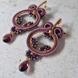 "PRUNE" boucles soutache, inox et cristal