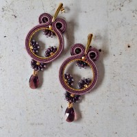 "PRUNE" boucles soutache, inox et cristal