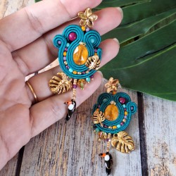 "TROPICAL" boucles soutache, cristal et acier inox