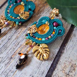 "TROPICAL" boucles soutache, cristal et acier inox