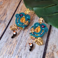 "TROPICAL" boucles soutache, cristal et acier inox