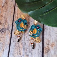 "TROPICAL" boucles soutache, cristal et acier inox