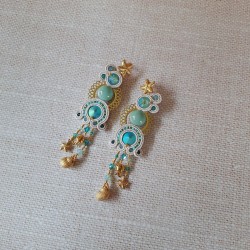 "RECIF" boucles soutache, cristal et acier inox