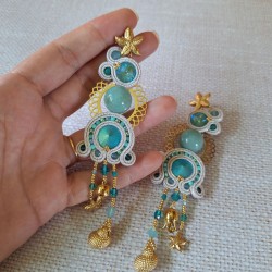 "RECIF" boucles soutache, cristal et acier inox