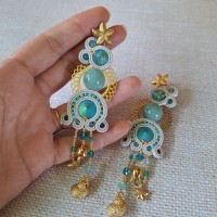 "RECIF" boucles soutache, cristal et acier inox