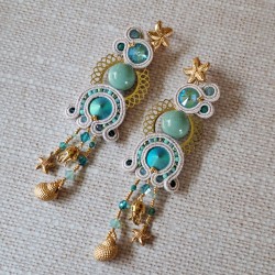 "RECIF" boucles soutache, cristal et acier inox