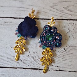 "BARBADE" boucles soutache, cristal et acier inox