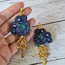 "BARBADE" boucles soutache, cristal et acier inox