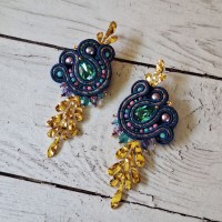 "BARBADE" boucles soutache, cristal et acier inox