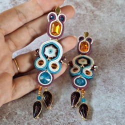 "EMILIE" boucles soutache, cristal et acier inox