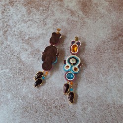 "EMILIE" boucles soutache, cristal et acier inox